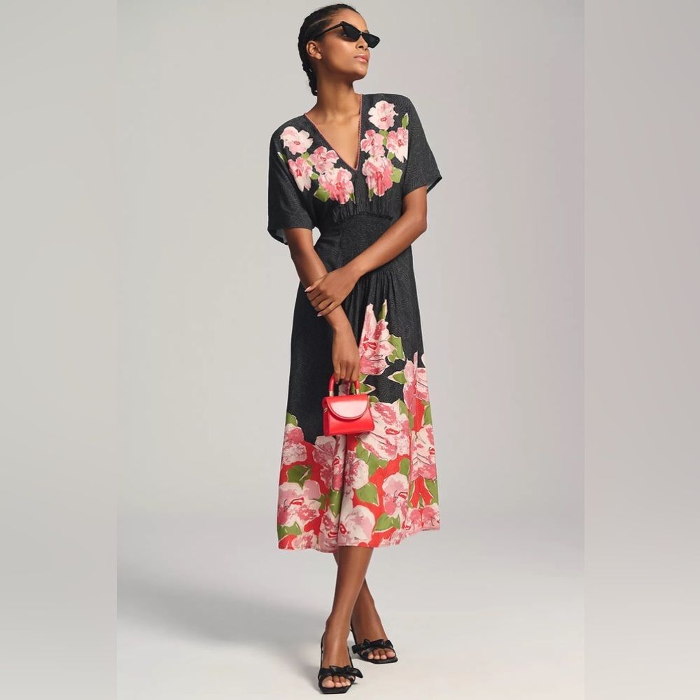Bl-nk Anthropologie Floral Black Kimono Dress Plus One Size Boho Luxury Vacation - Picture 2 of 13